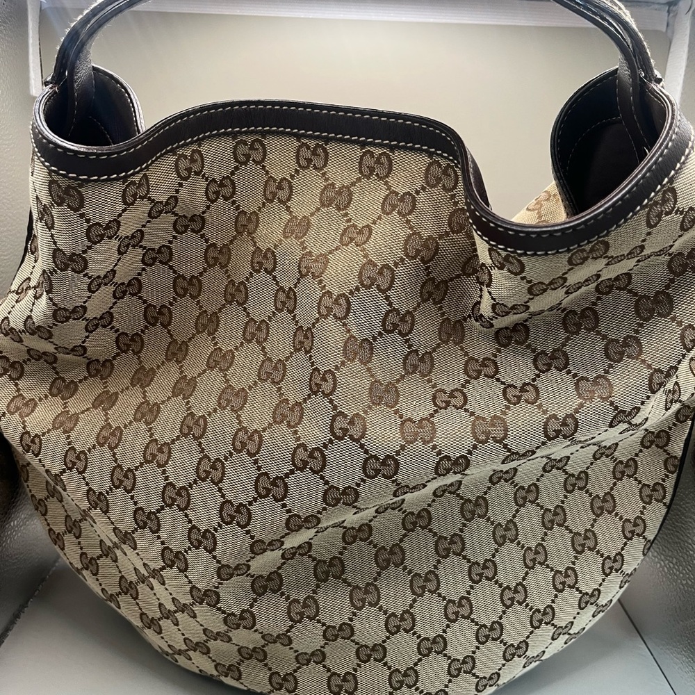 Y2K Authentic Gucci “Wave” Hobo Leather and Canvas Handbag